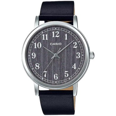 Casio General Ladies Grey Dial Black Leather Strap watch image