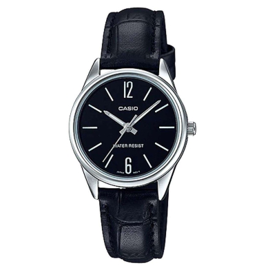 Casio SS Caseback Black Leather Strap Women's Watch image