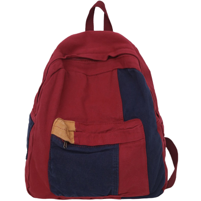 Casual Contrast Color Canvas Backpack - Red image