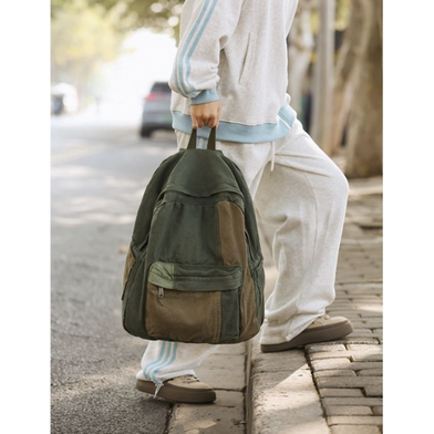 Casual Contrast Color Canvas Backpack - Olive Green Slide 5