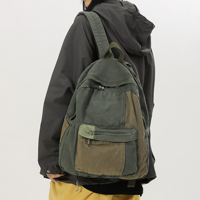 Casual Contrast Color Canvas Backpack - Olive Green Slide 4