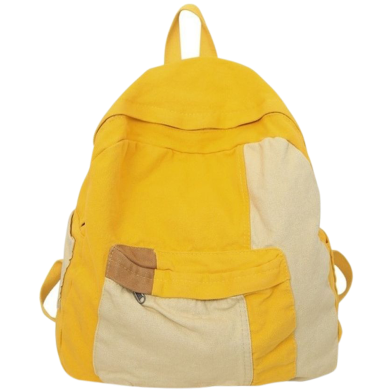 Casual Contrast Color Canvas Backpack Yellow - 1 Pcs image