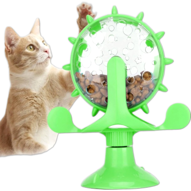 Cat Food Treats Dispenser Toy Pet Slow Feeder Feed Training 360° Rotating Windmill Suction Cup Toys for Educational Interactive Training image