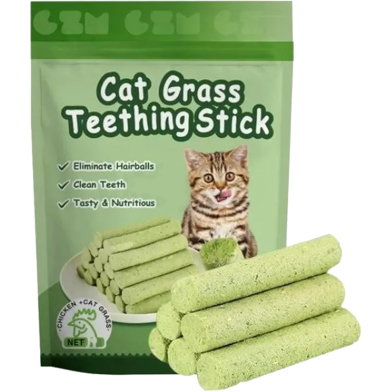 Cat Grass 10pcs Teething Stick with Chicken Flavor for Hairball Removal - (50g) image