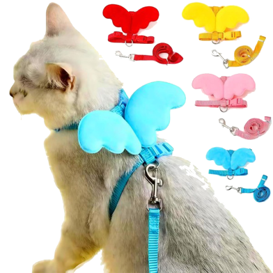 Cat Harness Set Angel Wings Adjustable Mesh Vest Chest Strap Outdoor Suit Small Medium Cats (Any Colour) image