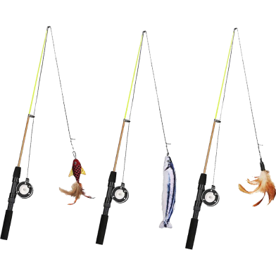 Cat Kitten Stick Feather Fish Teaser Wand Wire Chaser Interactive Play Toy image