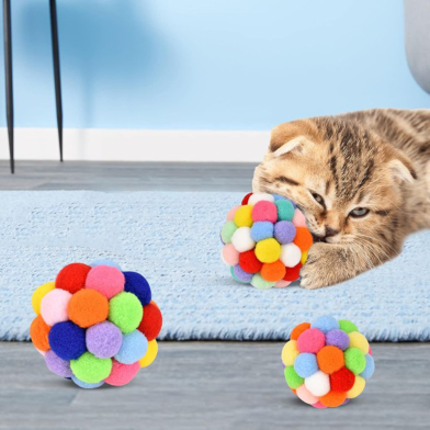 Cat Toy Balls with Bell, Soft Fluffy Colorful Balls image