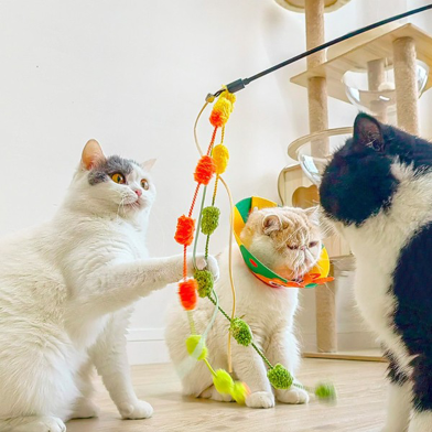 Cat Wand Toys, 4 Pcs Plush Srtip Teaser Wands Interactive Kitten Toy Vibrant Teasing Stick with Bell for Indoor Cat Kitten Having Fun Exerciser Playing image