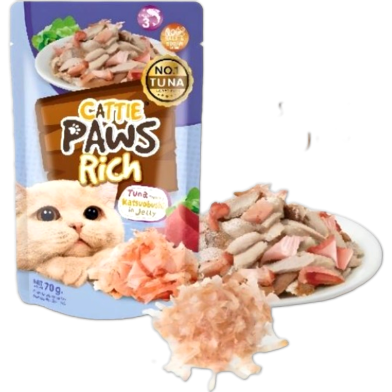 Cattie Paws Rich Cat Pouch Food - Tuna Topping Katsuobushi in Jelly 70g | Cat Wet Food image