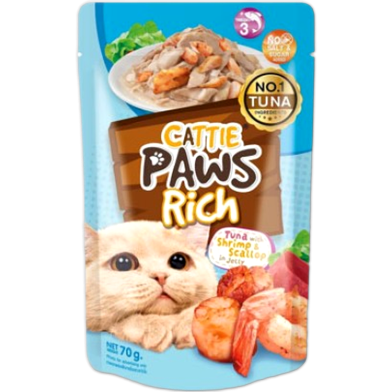 Cattie Paws Rich Cat Pouch - Tuna With Shrimp and Scallop in Jelly 70g | Cat Wet Food image