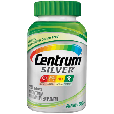 Centrum Silver Multivitamin for Adults 50 Plus Multivitamin/Multimineral Supplement with Vitamin D3, B Vitamins, Calcium and Antioxidants 220 Tablets image