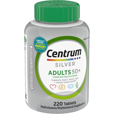 Centrum Silver Multivitamin for Adults 50 Plus Multivitamin Multimineral Supplement with Vitamin D3, B Vitamins, Calcium and Antioxidants 220 Tablets image