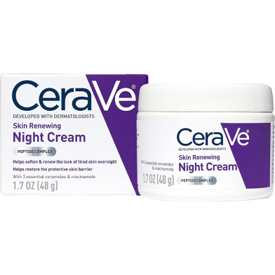 CeraVe Skin Renewing Night Cream Niacinamide, Peptide Complex and Hyaluronic Acid Moisturizer for Face - 48 gm image