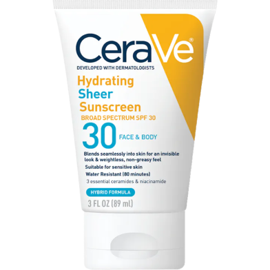 Cerave Hydrating Sheer Sunscreen Broad Spectrum SPF 30 for Face and Body 89ml image