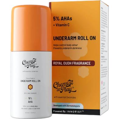 Chemist at Play UnderArm Roll-On with 5Percent AHA Lactic Acid and 1Percent Mandelic Acid Royal Oudh Fragrance-40ml image