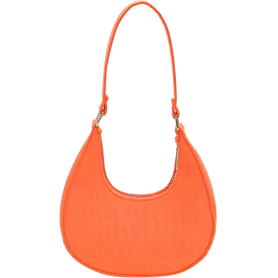 Chic Orange Croc-Texture Moon Bag image