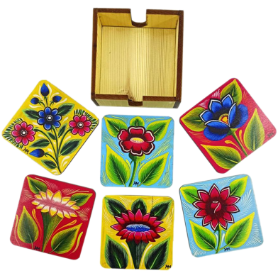Chintar khorak Coaster Set With Holder-6 Pcs image