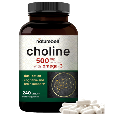 Choline Supplements 500mg With Omega-3 Fatty Acids - 240 Capsules image