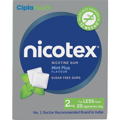 Cipla Nicotex Nicotine Sugar Free Mint Plus Gums 2 mg 12 Pcs image