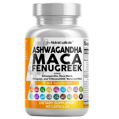 Clean Nutraceuticals Ashwagandha Maca Root Fenugreek Supplement With Tongkat Ali Ginseng - 60 Capsules -523010464 image