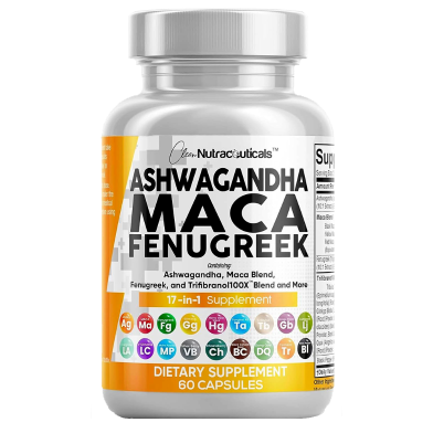 Clean Nutraceuticals Ashwagandha Maca Root Fenugreek Supplement With Tongkat Ali Ginseng - 60 Capsules -523010464 image