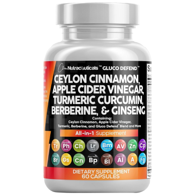 Clean Nutraceuticals Ceylon Cinnamon Apple Cider Vinegar Turmeric Curcumin Berberine And Ginseng - 60 Capsules -513475730 image