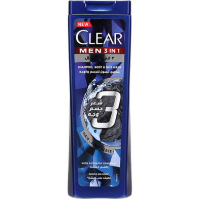 Clear Men 3 in 1 With Activated Charcoal Shampoo, Body Face Wash 400ml image