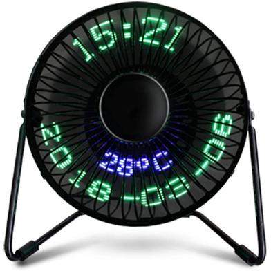 Clock Date Temperature Mini LED USB Fan - Black Clock image