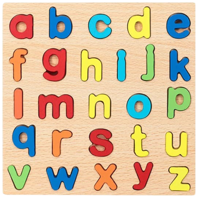 Colorful Alphabet Number Shape Matching Wooden Board 3D Puzzle (8x8 Inches). image