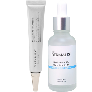 Combo 1 (Mary And May Tranexamic Plus Glutathione Eye Cream 12g The Dermalix Niacinamide 4 Percent Alpha Arbutin 2 Percent Brightening Serum 30ml) image