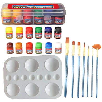 Combo Faber Castell Poster 12 Color Keep Smiling 7 Pcs Mix Brush 1 Set Round Color Platte image