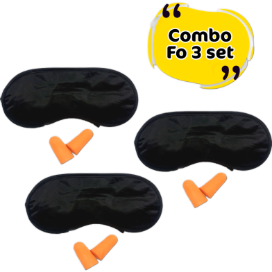 Combo Of 3 Set Black Color Silk Eye Mask Memory Foam Ear Plug 2Pcs image