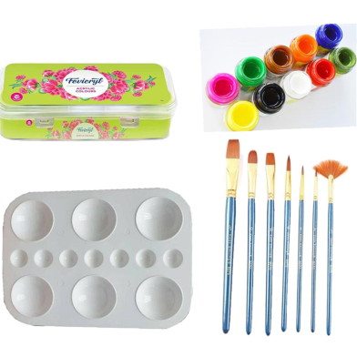 Combo Acrylic Color Fabric Color Fabric Paint Keep Smiling 7 Pcs Mix Brush 1 Set Artists Round Color Platte 1 Pcs image