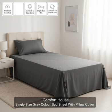 Comfort House Single Size Gray Colour Bed Sheet With Pillow Cover Slide 3