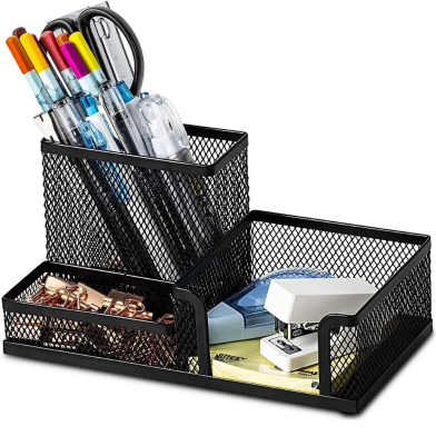 Compartment Metal Mesh Desk Organizer 3 Compartment image