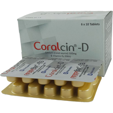 Coralcin-D 500 mg 200 IU10's Strip Tablet image
