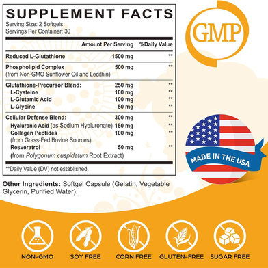 corporalight liposomal glutathione (2,550 mg) - 60 softgels Corporalight Liposomal Glutathione Softgels Absorción