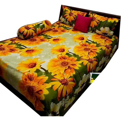 Cotton Fabric Multicolor Print 7.5 by 8.5 Feet Double King Size Bedsheet Set With Two Pillow Covers image