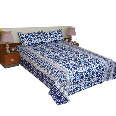 Cotton Print 7.5/8.5 Feet Double King Size Bedsheet Set With Two Pillow Covers image
