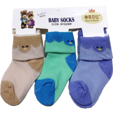 Cotton Three 3 Pair Socks For Baby 0-12 Month - Multicolor image