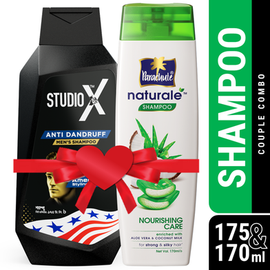 Couple Combo Shampoo - Studio X Anti Dandruff Shampoo For Men 175ml And Parachute Naturale Shampoo Nourishing Care 170ml image