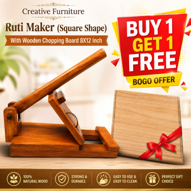 Creative Furniture Ruti Maker (Square Shape) With Wooden Chopping Board 8X12 Inch (Buy 1 Get 1 FREE) image