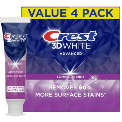 Crest 3D White Advanced Luminous Mint Teeth Whitening Toothpaste Crest Toothpaste 3.7 oz 104g Pack of 4 image