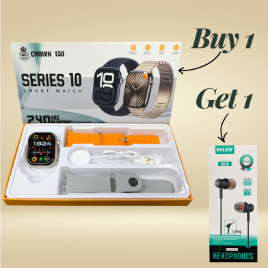 Crown L50 Series 10 Smartwatch (Buy 1 Get 1 Reeoo RX10 L-Plug Earphone FREE) image