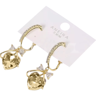 Cubic Zironia Flower Chain Hoop Earring For Women Light Brown Crystal Pendant Earing Ear Jewelry Triangle Earrings Wedding Chain image