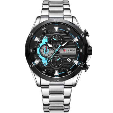 Curren Chronograph Stainless Steel Watch for Men Silver Black (8402 ) image