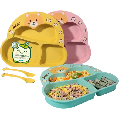 Cute Bear Tableware Set 8-Piece Baby Feeding Set with Cups and Divided Plate image