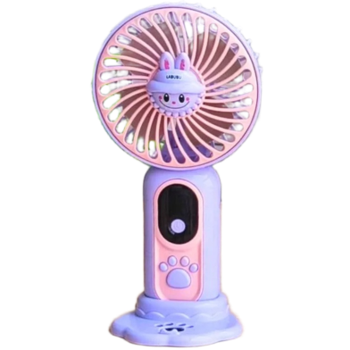Cute Character Theme USB Hand Fan for Kids with USB Cable And Mobile Stand Rechargeable image