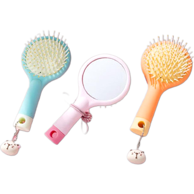Cute Girl Portable Mirror With Hair Brush image
