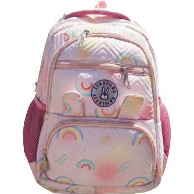 Cute Kids Rainbow Backpack with Bunny Patch – Pink, Multi-Color image